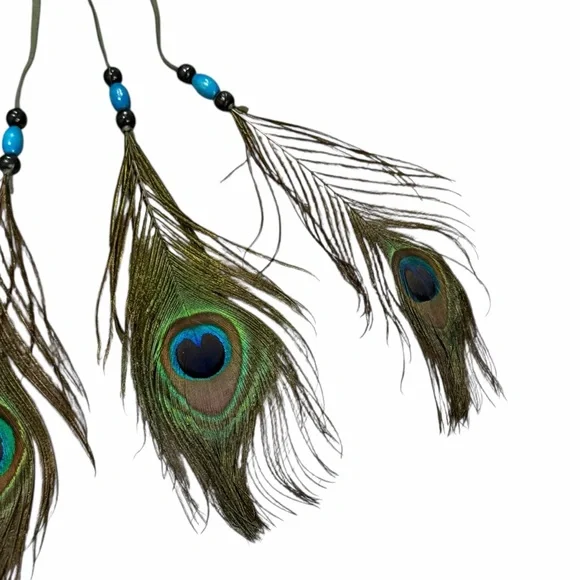 Handmade Sage Green Peacock Feather Hanging Dreamcatcher - Picture 6 of 14